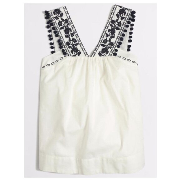 J. Crew. Black and White Embroidered Pom Pom Tank. Size 6. - Picture 2 of 5